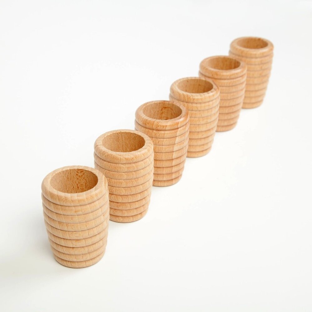 NWT Grapat Wooden Toys Natural Honeycomb Beakers Set of 6